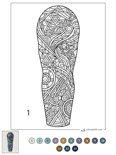 Geometric Tattoo Sleeve with Flowing Ribbons — color by number