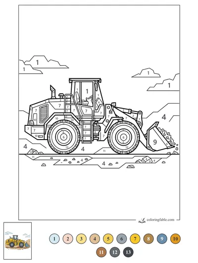 Geometric Wheel Loader Scooping Rocks — color by number