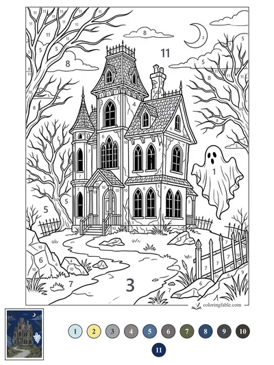 Ghost at the Crooked Victorian Mansion — color by number