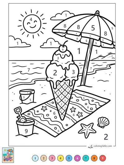 Giant Ice Cream Cone Under a Beach Umbrella — color by number