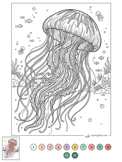 Giant Jellyfish Drifting Through a Busy Reef — color by number