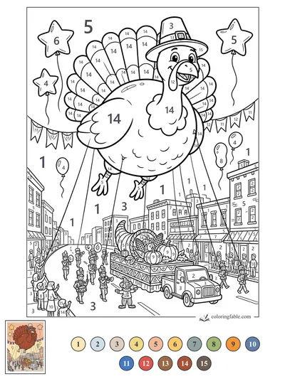 Giant Turkey Balloon Over the Thanksgiving Parade — color by number