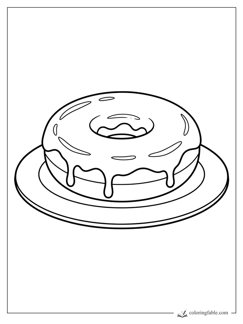 Realistic iced donut with dripping glaze and shiny highlights on a round plate