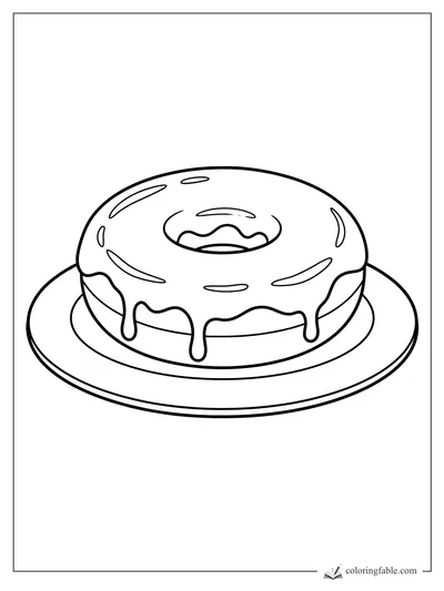 Realistic iced donut with dripping glaze and shiny highlights on a round plate