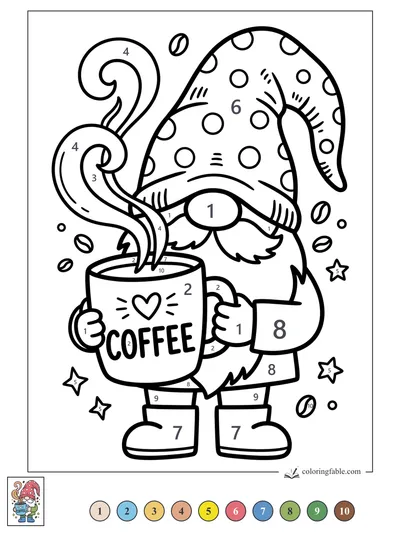 Gnome With a Giant Coffee Mug — color by number
