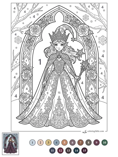 Gothic Elf Queen Beneath a Rose Arch — color by number