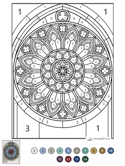 Gothic Rose Window with Clover Medallions — color by number