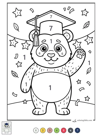 Graduation Panda Waving Under Star Garland — color by number