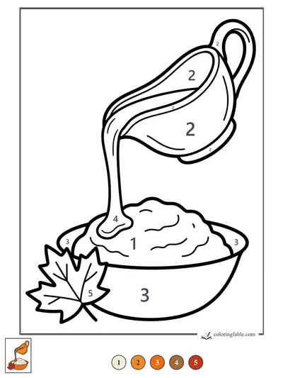 Gravy Pouring Over Mashed Potatoes — color by number