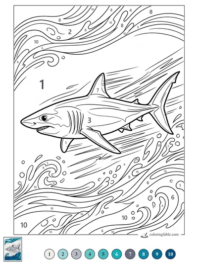 Great White Shark in Swirling Currents — color by number