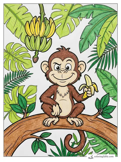 Grinning Monkey with a Peeled Banana — colored example