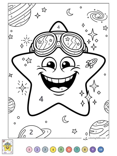 Grinning Star With Space Goggles — color by number