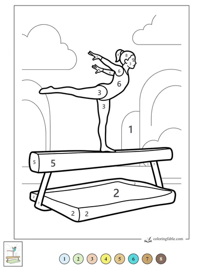 Gymnast Balancing Like an Airplane on the Beam — color by number
