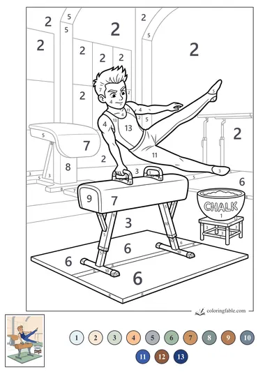 Gymnast Balancing on the Pommel Horse — color by number