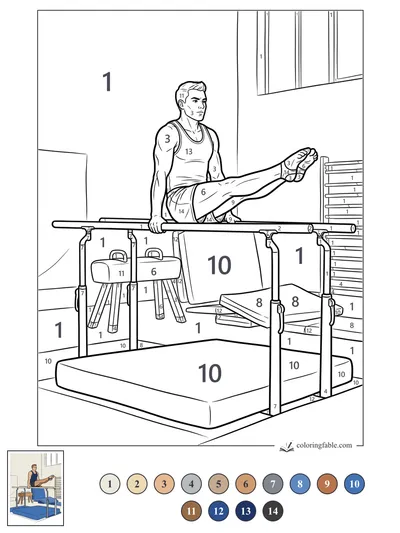 Gymnast Holding an L-Sit on Parallel Bars — color by number