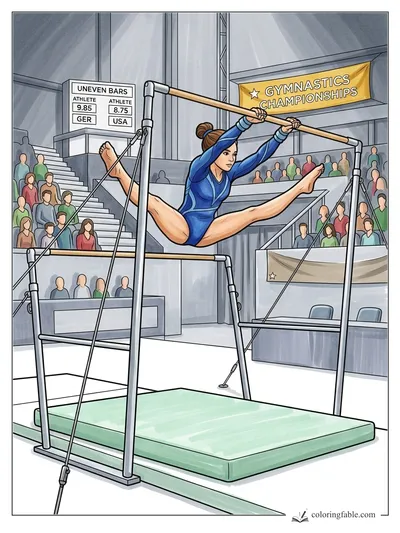 Gymnast Split on the Uneven Bars — colored example