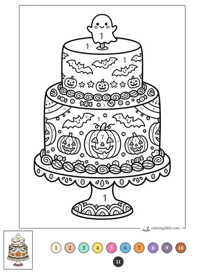 Halloween Cake with Ghost Topper — color by number