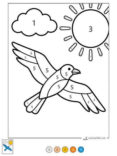 Happy Bird Flying Under a Big Sun — color by number