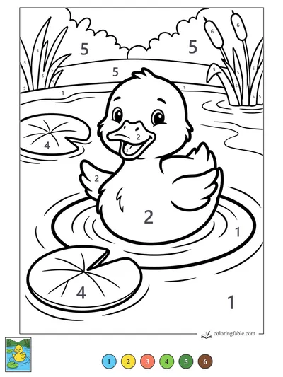 Happy Duckling Splashing by Lily Pads — color by number