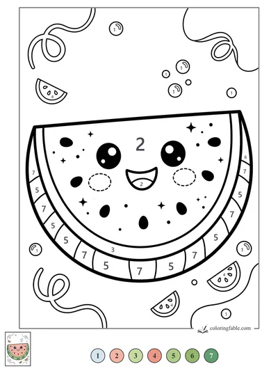 Happy Kawaii Watermelon with Confetti Swirls — color by number