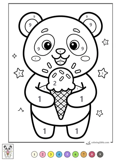 Happy Panda with Sprinkle Ice Cream — color by number