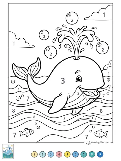 Happy Whale Spraying Bubbles — color by number