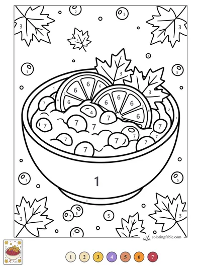 Harvest Bowl with Orange Slices and Maple Leaves — color by number