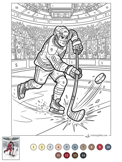 Hawks Skater Chasing a Flying Puck — color by number