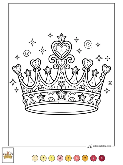 Heart-and-Star Royal Crown — color by number