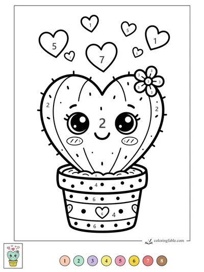 Heart Cactus with Floating Hearts — color by number