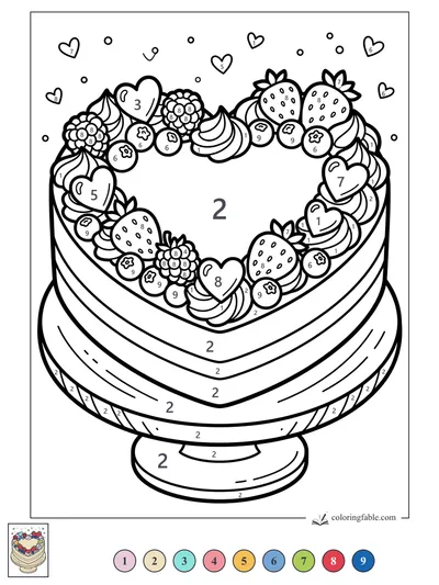 Heart Cake with Berries and Cream — color by number