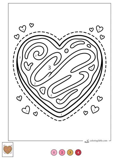 Heart Cookie with Swirly Icing and Tiny Hearts — color by number