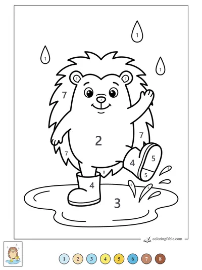Hedgehog Splashing in Rain Boots — color by number