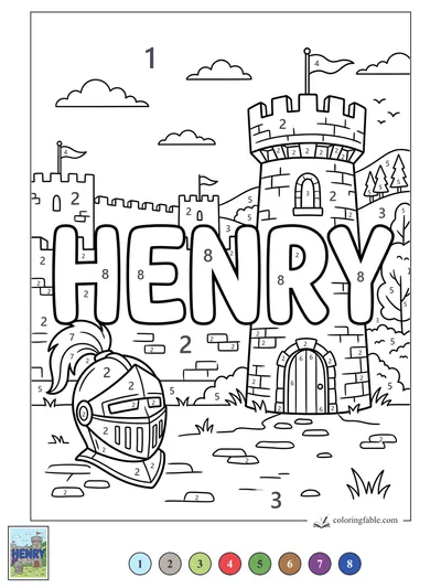 Henry Castle Name Coloring Page — color by number