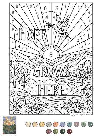 Hope Grows Here Stained-Glass Sunrise — color by number