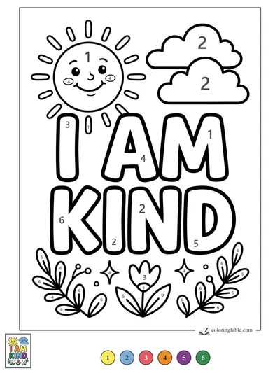 I Am Kind Sunshine Affirmation — color by number