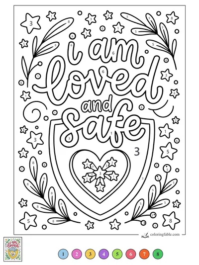 I Am Loved and Safe Shield — color by number