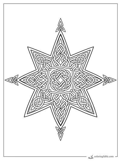 Intricate Celtic star with woven knotwork, pointed arms, and small arrow ornaments at four tips