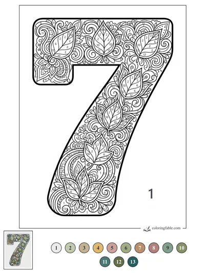 Intricate Floral Number 7 Mandala — color by number