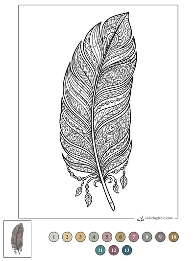 Intricate Zentangle Feather with Beads — color by number