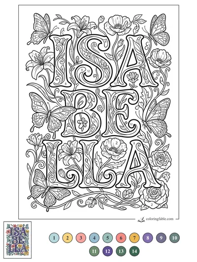 Isabella in Art Nouveau Flowers and Butterflies — color by number
