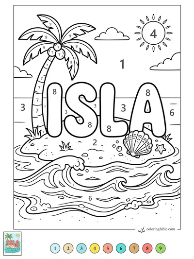 Isla Beach Name with Palm Tree — color by number