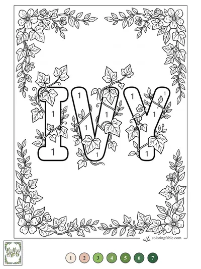 Ivy Name with Climbing Vines — color by number