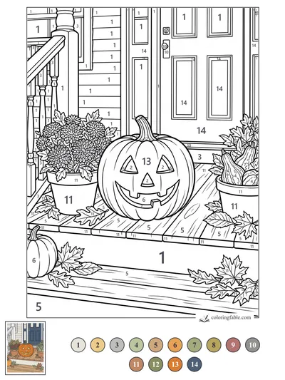 Jack-o’-Lantern on a Fall Front Porch — color by number