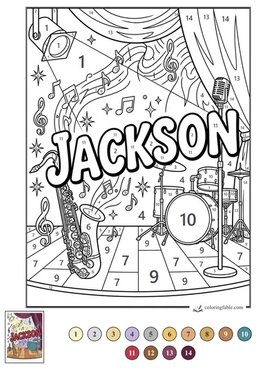 Jackson on a Retro Jazz Stage — color by number