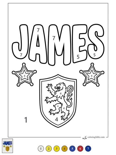 James Name with Lion Shield and Stars — color by number