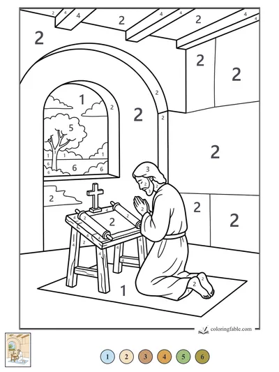 Jesus Praying Beside a Scroll — color by number