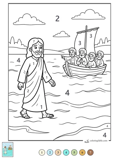 Jesus Walks on the Water as the Boat Watches — color by number