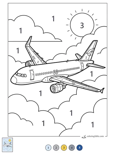 Jet Airplane Cruising Above Puffy Clouds — color by number