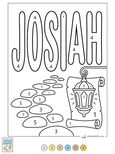 Josiah Name with Lantern and Stepping Stones — color by number